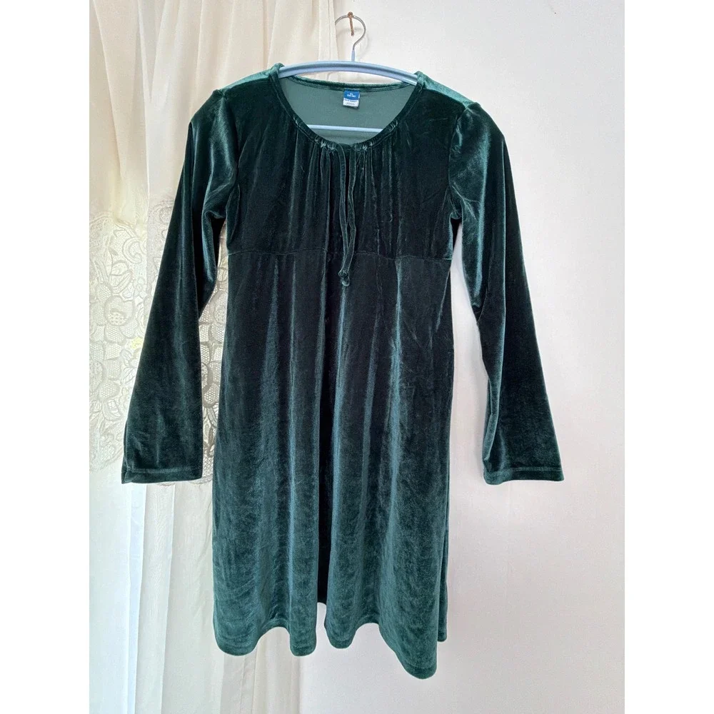 Old Navy Velvet Tie Neck Dress Girls XL‎ 14-16 Emerald Green Long Sleeve